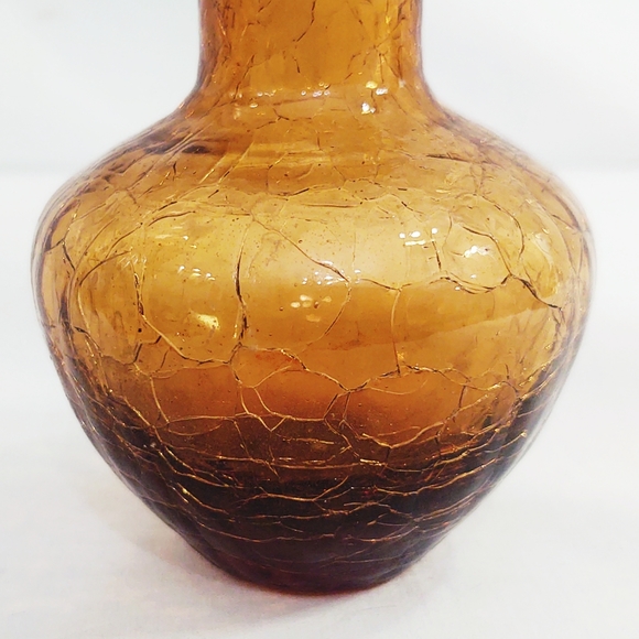 Vintage Mid-Century Modern Pilgrim Amber Crackle Glass Pitcher and Vase - Picture 10 of 14